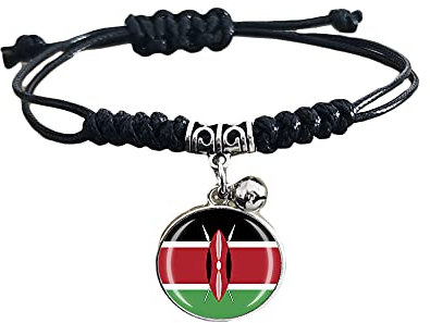 Kenya Flag Braided Bracelet Adjustable Nylon Chain Crystal Wristband Souvenir,Fashion Handmade Bracelet for Man & Woman Special Day's Gift