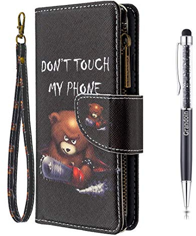 Grandoin für Huawei Honor 9X Lite Hülle, 9 Kartenfache Handyhülle im Brieftasche-Stil, Handytasche PU Leder Reißverschluss Klappbarer Flip Cover Bunte Muster Case Schutzhülle (Bär)