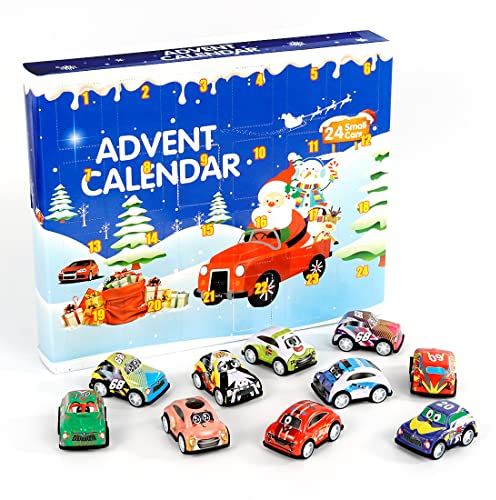 Adventskalender Mini Auto, 24 Stück Pull Back Cars Adventskalender Spielzeugauto, Weihnachten Countdown Spielzeug, Weihnachtskalender Cars, Weihnachten Geschenk für Kinder
