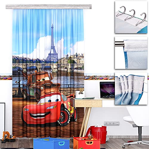 alles-meine.de GmbH Vorhang/Gardine Motiv & Größe frei wählbar Fertigschal - Cars - Auto - Lightning McQueen - 140 * 245 cm lang - Blickdicht - Kräuselband - leichte Verdun..
