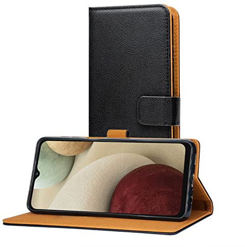 AICEK Compatible avec Samsung Galaxy A12 Coque, Cuir PU Coque pour Samsung A12 Housse Portefeuille en Cuir Etui Case Noir