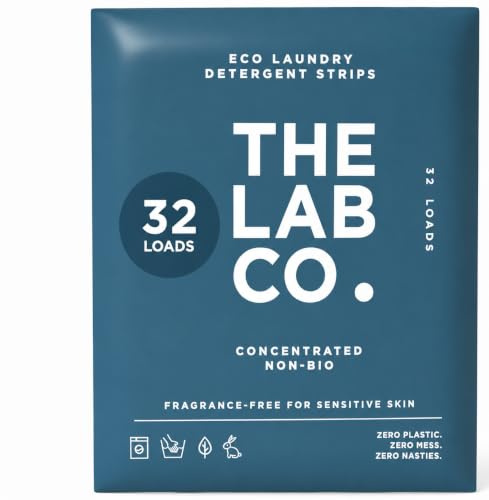 The Lab Co. Laundry Detergent Strips Washing Sheets | Eco Ultra-Concentrated | Non-Bio for Sensitive Skin | Non-Toxic | EDC-Free | Lab-Tested | Fragrance Free Unscented Odourless | 32 Loads