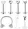 Mesnt Lippen Ringe, 16G Septum Ringe aus EdelstahlHerz Zirkonia C-Form Silber 7Stck