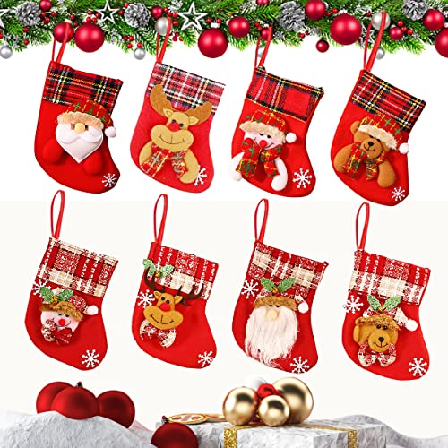 Taozoey Calcetín de Navidad, 8 Pcs Mini Medias de Navidad, Medias Navideñas Pequeñas, Calcetines del Árbol de Navidad, Medias de Navidad Bolsa de Regalo, Mini Calcetín Navideño Adorno para Árbol