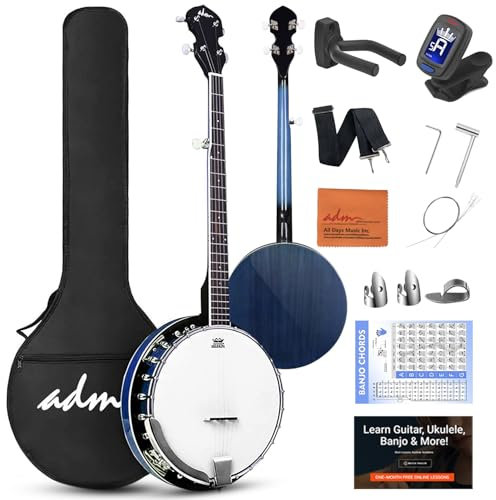 ADM Banjo-Gitarren-Set mit 5 Saiten, Remo Schlagzeugfell und Getriebe-Tuner, 24 Halterungen, Anfänger-Banjoe-Set, Geschenkpaket mit kostenlosem Unterricht und Starterzubehör für Erwachsene, Teenager