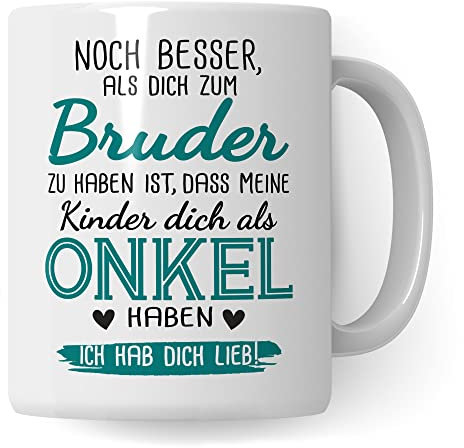 Bruder Tasse Geschwister Kaffeetasse Onkel Geschenk Bruderherz Kaffee-Becher Schwester Geschenkidee Ich hab dich lieb Motiv Geschwisterliebe (Weiß/Weiß)