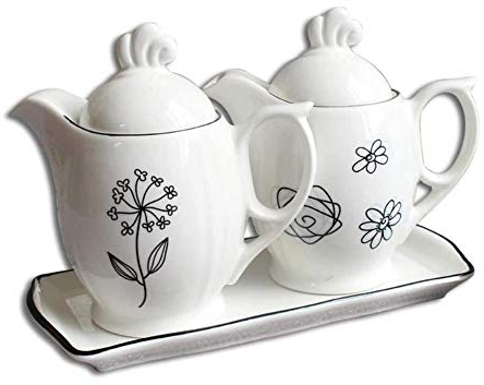 Aceitera y Vinagrera Aceite De Oliva Cerámica Artesanal O Biberón De Vinagre Dispensador De 350 Ml, Blanco 2 Piezas