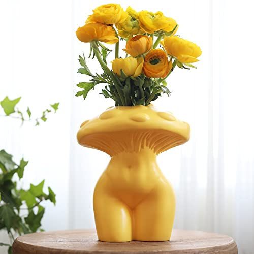 Gugugo, Pilz-Vase in Form eines Frauenkörpers zur Dekoration, einzigartig, niedlich und lustig im Boho-Stil für Zuhause, Pilzvase für Blumen, moderne Wohnraumdekoration, Orange