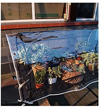 QWEASDF Transparent PVC Plane,klare Plane mit ösen,Pflanzenschutz Regen-Vorhänge,PVC Glas Klare wasserdichte Tarps,Schutzplane Für Gartenmöbel,Kältebeständig,Regenfest,0.8x1m/2.6x3.2ft