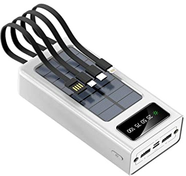 XCC Comes With Four-wire 30000mAh Large-capacity Solar Power Bank (Color : White, Size : 30000mAh)