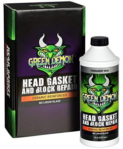 GREEN DEMON Professional Quality Head Gasket & Block Repair, 473ml | Ceramic Reinforced Sealer | Advanced & Fast DIY Permanent Coolant Leak Seal & Fix | Engine/Cylinder Sealant for Cars, SUVs & Trucks