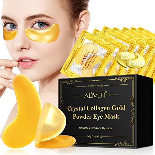 25 Paar Augenpads, 24K Gold Puder Gel Collagen Augenmaske, Premium Anti Aging,Anti-Falten,Feuchtigkeitscreme für Augenfalten,Entfernen Sie Augentaschen,Unteraugen, Augenringe, Geschwollene Augen