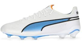 PUMA Herren Fussballschuhe King Ultimate FG/AG 107097 White-Black-Blue Glimmer-Orange 44
