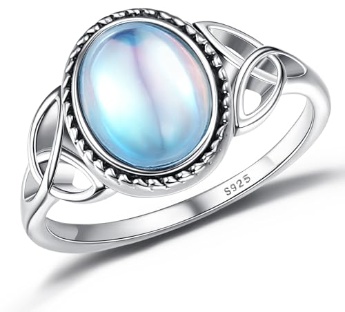 Adramata 925 Sterling Silber Ring für Damen - Edelstein Mondstein Stimmungsring Solitär Ovaler Gefühls Schmuckstück (62 (19.7))