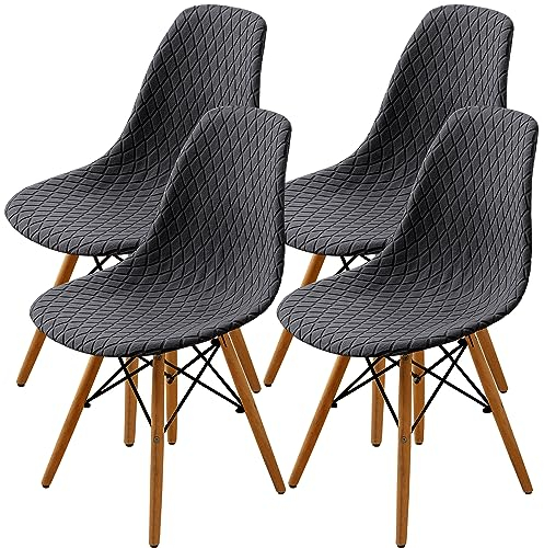SHENGYIJING Esszimmerstühle Abdeckungen 2/4/6 Stück,Stil Shell Esszimmerstuhl Mid Century Modern Stuhl Sipcover,Gepolsterte Dining Accent Side Stuhlhussen (Grau,4 Pieces)
