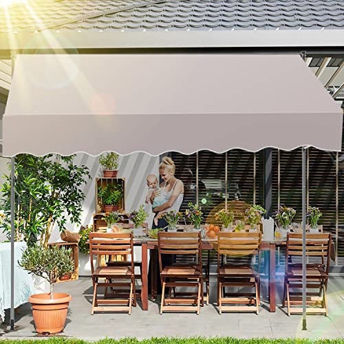 Ikodm Klemmmarkise mit Handkurbel 200cm Beige Balkonmarkise ohne Bohren, UV-beständig 50+ höhenverstellbar Sonnenschutz wasserabweisend, einfache Montage