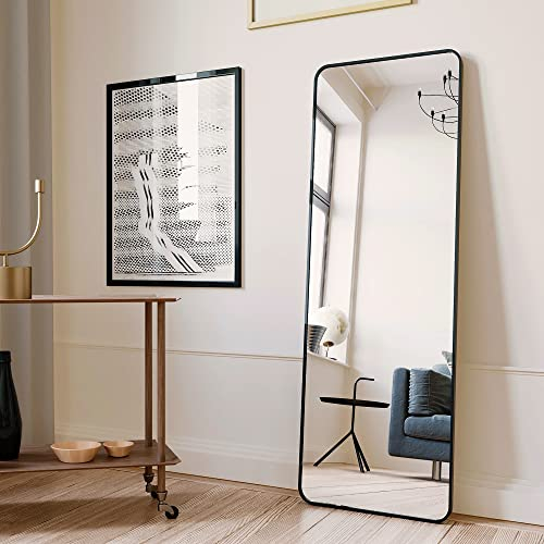 BD-Baode Ganzkörperspiegel 40 x 160 cm Standspiegel mit Haken HD Ganzkörperspiegel mit Schwarz Metallrahmen für Schlafzimmer Badezimmer Wohnzimmer Rechteckiger Abgerundete Ecken