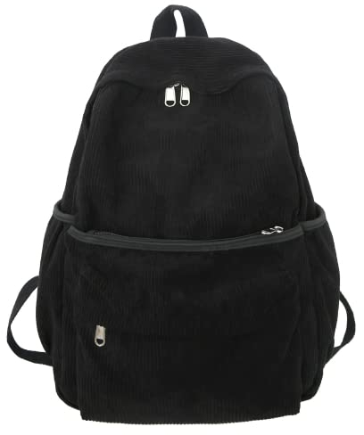 MININAI Preppy Sac à dos esthétique en velours côtelé pour ordinateur portable 15,6 Sac à dos de voyage, noir, One Size, Sacs à dos