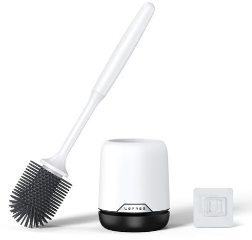 Lefree Silicone Toilet Brush and Holder Set with Ventilated Holder, Floor Standing & Wall Mounted Toilet Scrubber