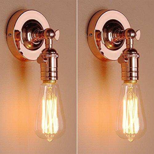 Pathson Ensemble de 2 Métal Réglable Applique en Métal Lampe Rétro Industrial Applique Murale Rétro Eclairage Edison E27 pour Café,Cuisine,Salle à Manger et Grenier (Or Rose)
