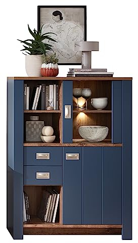 möbelando Vitrine Dijon in Parisian Blue Nachbildung mit 2 Türen und 2 Einlegeböden. Abmessungen (BxHxT) 98x134x38 cm