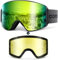 Odoland Skibrille für Damen und Herren Jungen Ski Goggles Anti-Fog UV-Schutz mit Magnetische Wechselglas Snowboardbrille Helmkompatible zum Snowboard Skifahren Schwarz Gold