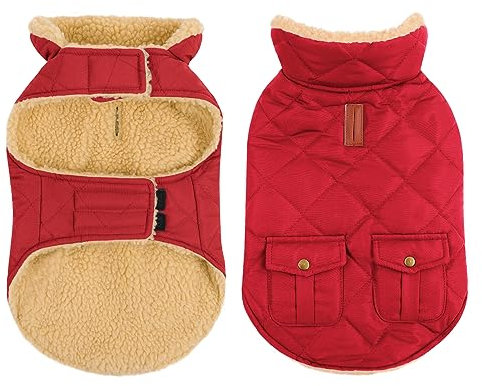 CITÉTOILE Wintermantel Hundemantel, Warme Winterjacken mit Fleece für Hunde,Hundejacke Hundekleidung Hundepullover Dog Coat mit Geschirr Loch für Chihuahua Dackel, Rot, S