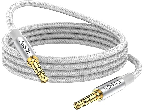 MOSWAG 2M Aux Cable, 3.5mm to 3.5mm Male to Male Jack Stereo Audio Cable | Nylon Braided Mini Jack to Mini Jack, Gold-Plated Plug, Tangle-Free Headphone Wire for Car, Headphones, Speakers, PC, Tablet