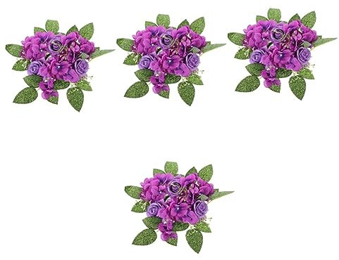 Abaodam 4pièces Couronne De Bougies Fleurie Artificielle avec Roses Et Hortensias pour Décoration De Mariage Et Centre De Table Accessoire Élégant