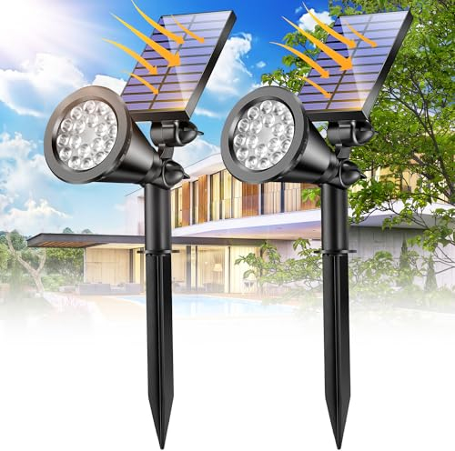 PIKOY Luci Solari da Giardino【2 Pack】,600LM & 2000mAh Faretti Solari a Led da Esterno,2 Modes Lampade Solari da Giardino,IP65 Luci Solari Esterno Lampada Solare da Esterno per Cortile,Patio,Vialetto