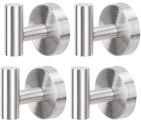 Segus Colgador Toalla Baño, 4 Piezas Percha, Ganchos de Pared Acero Inoxidable para Toallas, Esponja, Cepillos (Plateado)