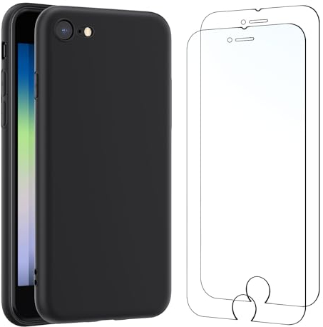 NEW'C Cover per iPhone SE 2020, iPhone SE 2022 in custodia silicone ultra sottile nero e 2 × vetro temperato per iPhone SE 2020, iPhone SE 2022, pellicola protettiva per schermo