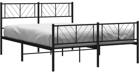vidaXL Bettgestell, Bettrahmen mit Kopfteil Fußteil, Metallbett Bett mit Lattenrost, Doppelbett Gästebett Schlafzimmer, Metall Schwarz 120x200cm