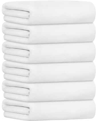 JML Bath Towels with Hanging Loop, White, 30 x 60, 6 Pack | Microfiber, Large,Soft, Absorbent, Quick-drying for Hair Wrap, Sauna, Dorm, Yoga