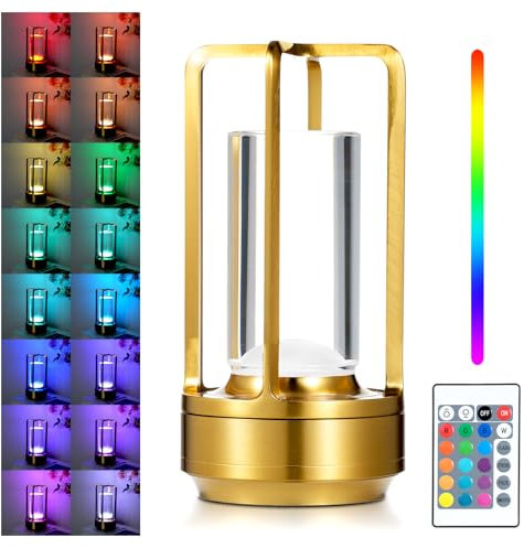 Lixada Battery Operated Metal Table Lamp Modern RGB Cordless Table Lamp Atmosphere Color Changing Desk Lamp Touch Control Remote USB Dimmable Night Light for Home Desk Bedroom Restaurant Outdoor
