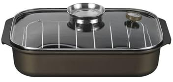 Set Rostiera da Forno con Griglia, Timer e Coperchio Adatto a Fornello Elettrico - Rostiera Antigraffio per Fornello a Gas, in Bronzo e Alluminio, 34x25cm