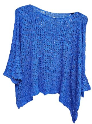 Alam Exclusive Women's Popcorn Top Crochet Oversized Knit Ladies Plain Batwing Boho Cover Up Summer Fish Net (UK, Numeric, 8, 18, Regular, Regular, Royal Blue)