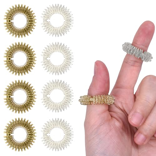 Wisdompro Akupressur Ring 16 Stück, 2,8 cm Massageringe für Finger, Akkupressurringe für Stress Reduzierstück und Förderung der Durchblutungm, Skill Ringe für Jugendliche und Erwachsene (Gold Silber)