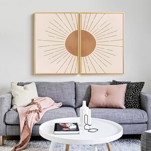 KXHHYB 2er Abstrakt Linien Poster Set Abstrakt Linien Sonne Wandbilder,geometrisches Linienbild Moderne Wohnzimmer Schlafzimmer Deko,ohne Rahmen (B,50x70cm*2)