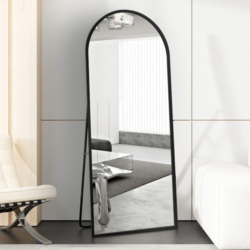 Beauty4U Arched Full Length Mirror 180x80cm, Black | Free Standing, Hanging or Leaning, Arched Top Large Floor Mirror with Aluminum Alloy Frame for Living Room or Bedroom