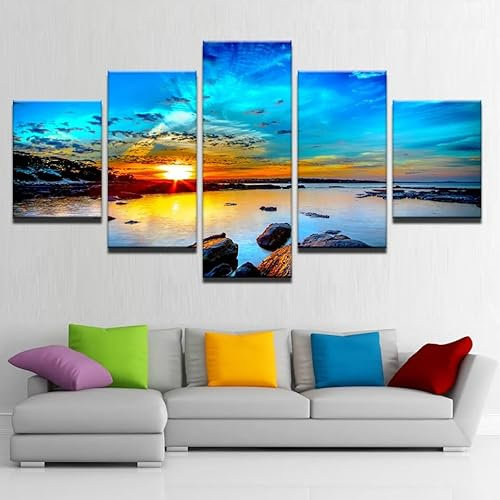 WAGYU Mit Rahmen Leinwandbild 5 TLG Kunstdruck,Bilder auf Leinwand 5 TLG Vlies Wandbild Sonnenaufgang,Leinwand Gemälde xxl,Tapete,Puzzle,leinwanddrucke,5 Stücke Bilder,125x60cm