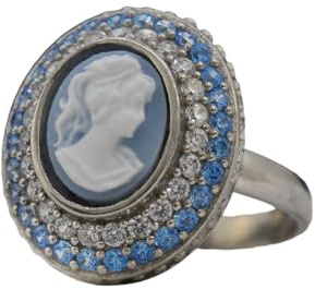 925er Sterling Silber Ring - Cameo - Vintage Style - Antik - Verstellbar - Blau - Zirkonia - Geschenk für Sie - Handmade - Schmuck - Mutter - Geburtstag