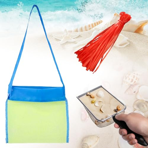 Neikafan Pala de red de playa con bolsillo de red, juguete de arena, pala para recoger conchas, pala de red, colador de arena, pala y juguete de playa, juego de red para niños y niñas