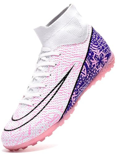 Donbest Boys Football Boots Cleats Kids Football Shoes Astro Turf Soccer Shoes Professional Spikes Football Competition Shoes,Pink,EU37