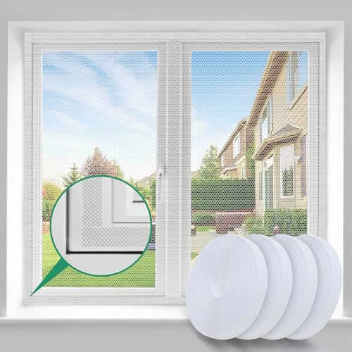 REDTRON Bande auto-adhésive en forme de champignon pour moustiquaire de fenêtre 9.5mm*5.6m, 4 rouleaux de Rubans adhésifs scratch hook autoadhésif pour moustiquaires