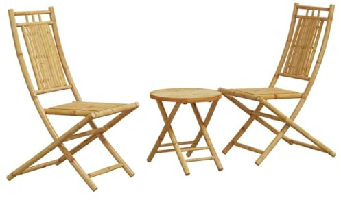 vidaXL Bistroset 3-TLG., Balkonmöbel Klappbar, Bistrotisch Klapptisch 2 Klappstühle, Gartenmöbel Garnitur Balkonset Sitzgruppe, Bambus