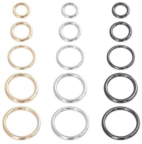 ATB-Foger 30 Stück O Ring aus Stahl metallring schlüsselringe Ring aus rostfreiem Stahl karabiner rund für Riemen Taschen Gürtel DIY Handwerk Schwarz,Silber, Gold(38,31.5,25.4,19,15.7mm)