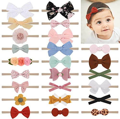 Dooboi 24PCS Baby Girls Bows Headbands Elastic Nylon Hairbands | Hair Accessories for Newborns Infants Toddlers and Kids
