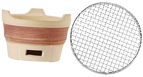 FUNOMOCYA Holzkohle Grillkohle Ofen Aus Lehm Mit Grill Mesh Für Outdoor Aktivitäten Camping Und Garten Kochen Von Fleisch Fisch Gemüse Und Meeresfrüchten
