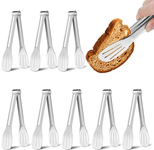 8 Stück Küchenzange Edelstahl Set, 7 Zoll Zange Küche, Gebäckzange & Zuckerzange, Rutschfest Servierzange, Eiszange & Eiswürfelzange, Salatzange für Grillen, Backen, Candy Bar, Party, Buffet, Hochzeit